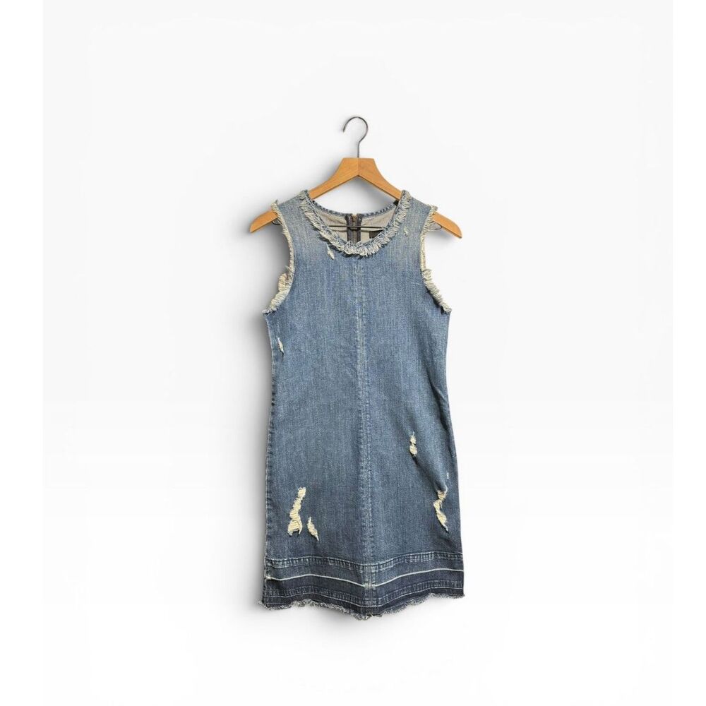 J Brand Y2K Grunge Indie Sleaze Distressed Denim Mini Dress Small Frayed Edge